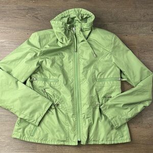 Gallery Petites Zip Up Lime Green Windbreaker Light Weight Jacket, size PS